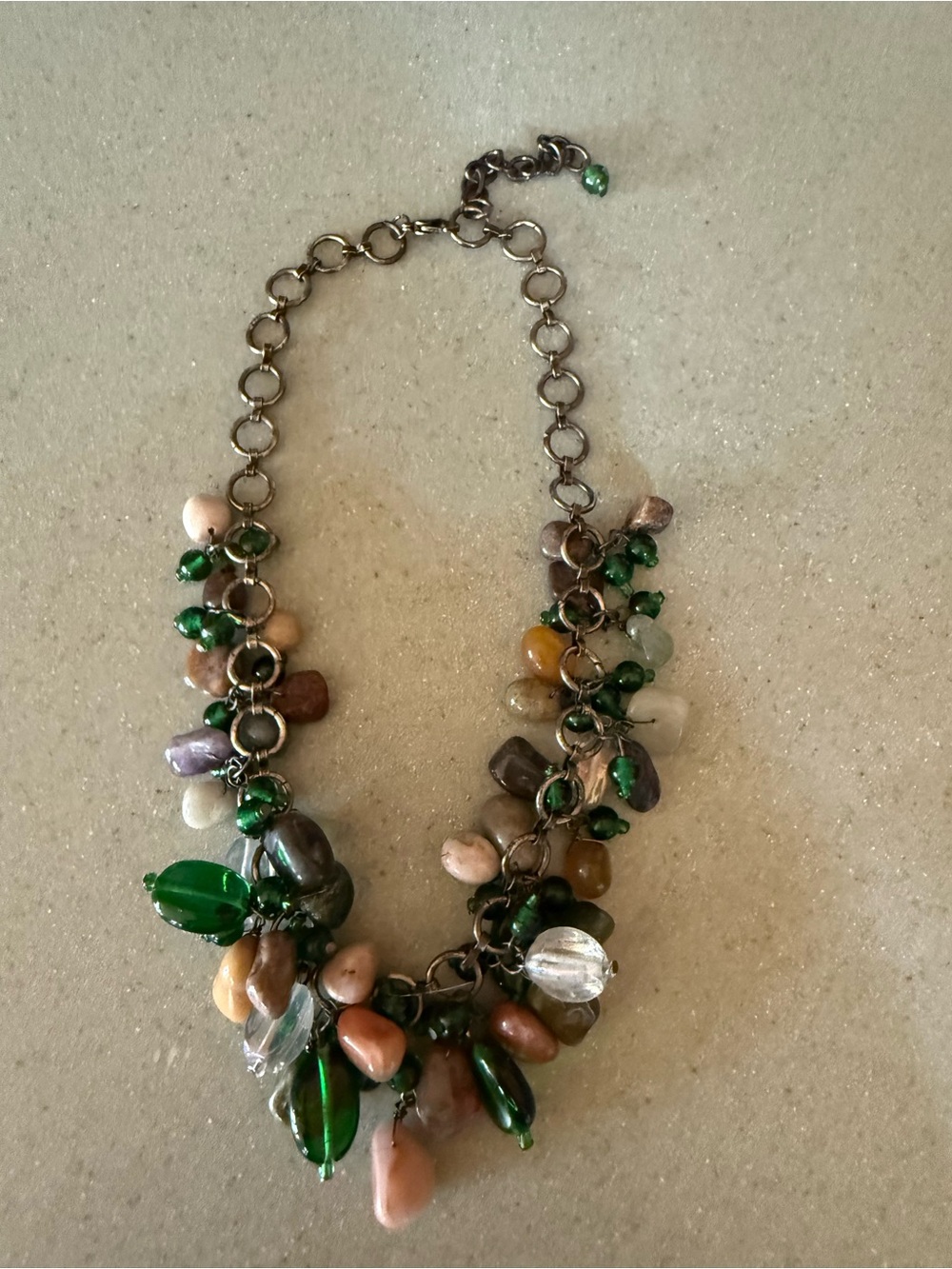 Multicolor Bead Cluster Statement Necklace - Green Accent